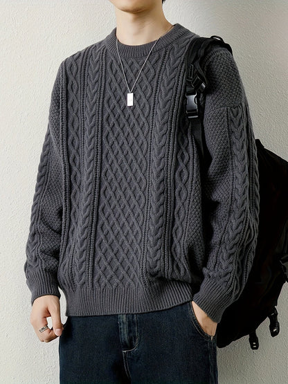 Stylish men's casual cable knit sweater, offering comfort & warmth.