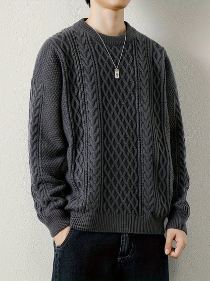 Men's cozy cable knit jumper, a versatile pullover for chilly days.