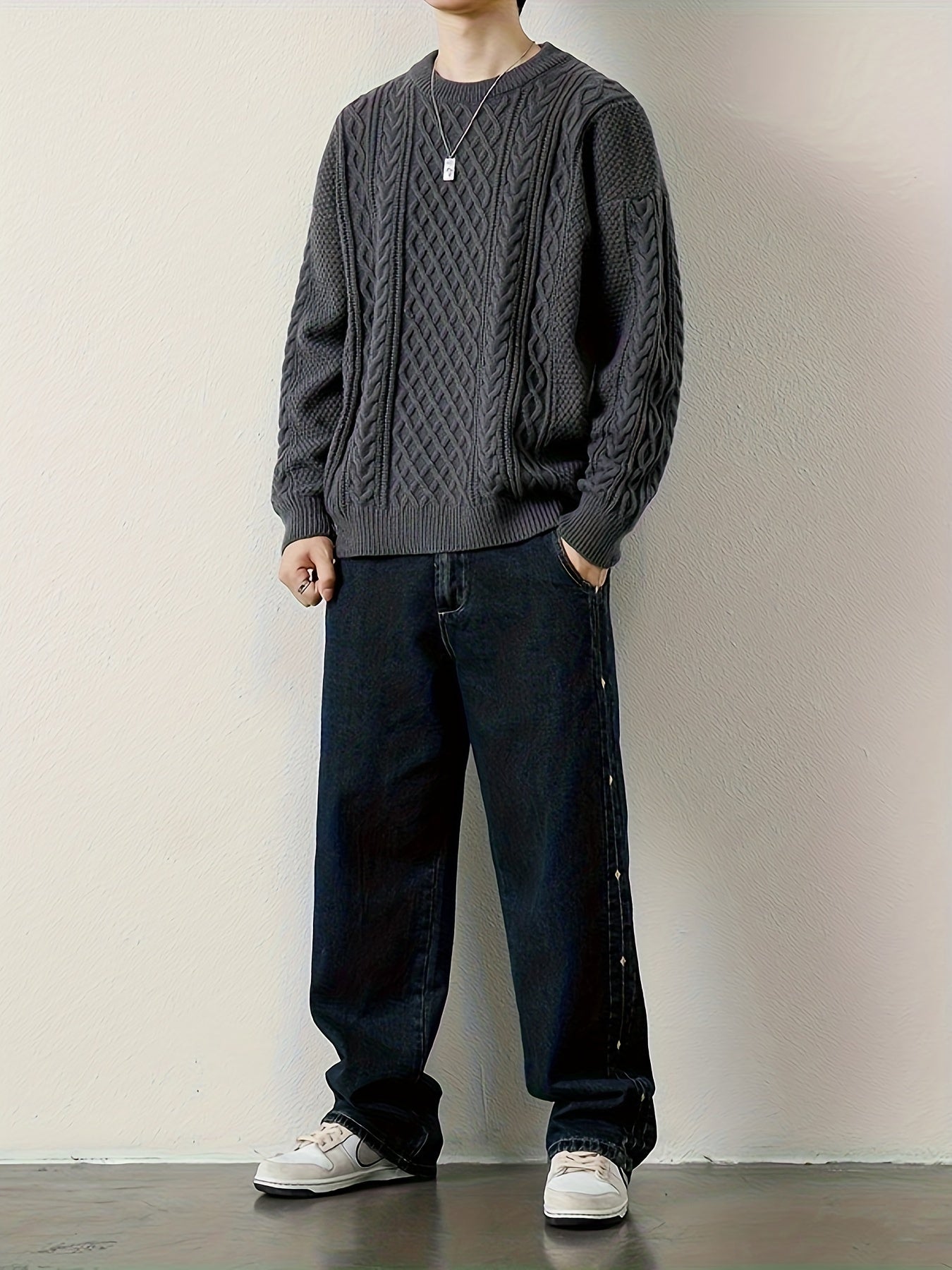 Comfortable men's everyday cable knit jumper, a perfect winter pullover.