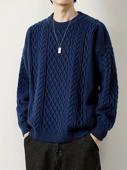 Men's stylish cable knit sweater, designed for warmth and casual comfort.
