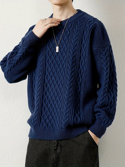 Cozy men's cable knit pullover, a winter essential for everyday style.