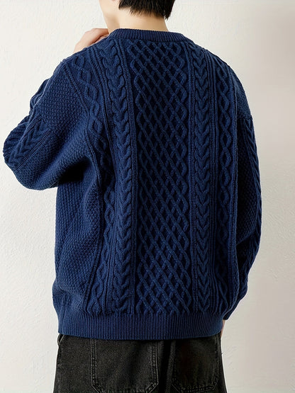 Comfortable men's cable knit sweater, an ideal pullover for cold weather.