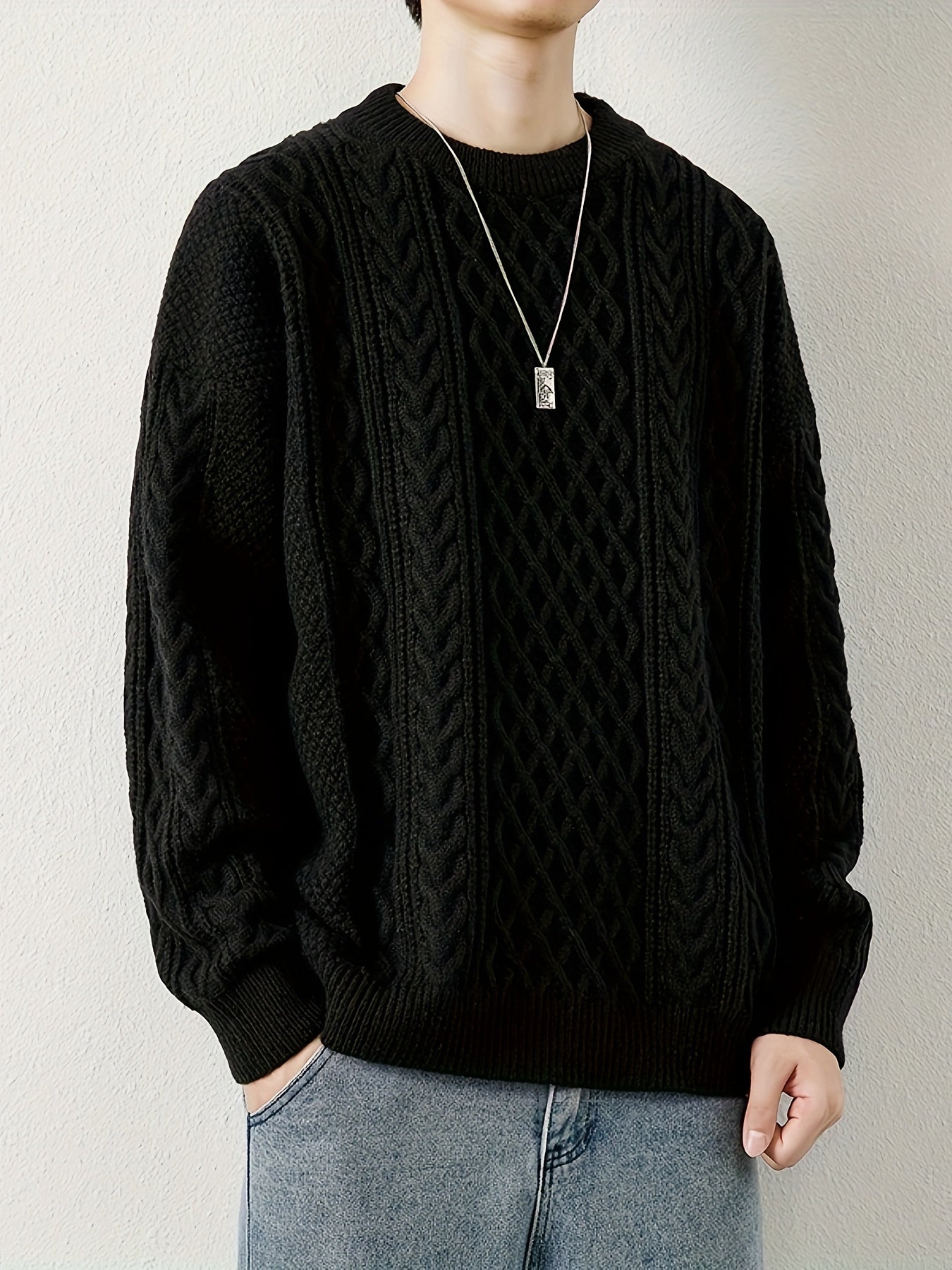 Men's warm cable knit pullover, a casual sweater for ultimate comfort.