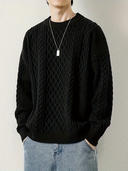 Everyday men's cable knit jumper, offering coziness and winter style.