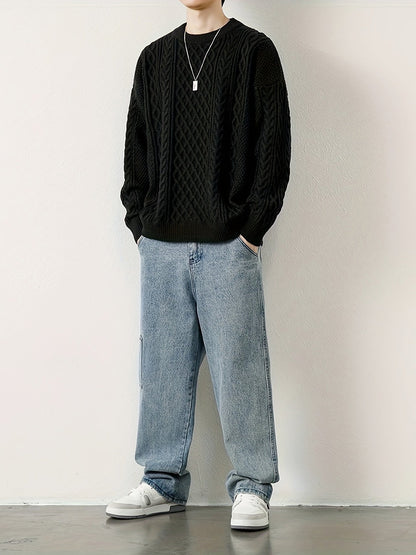 Men's stylish cable knit pullover, a warm sweater for everyday winter comfort.