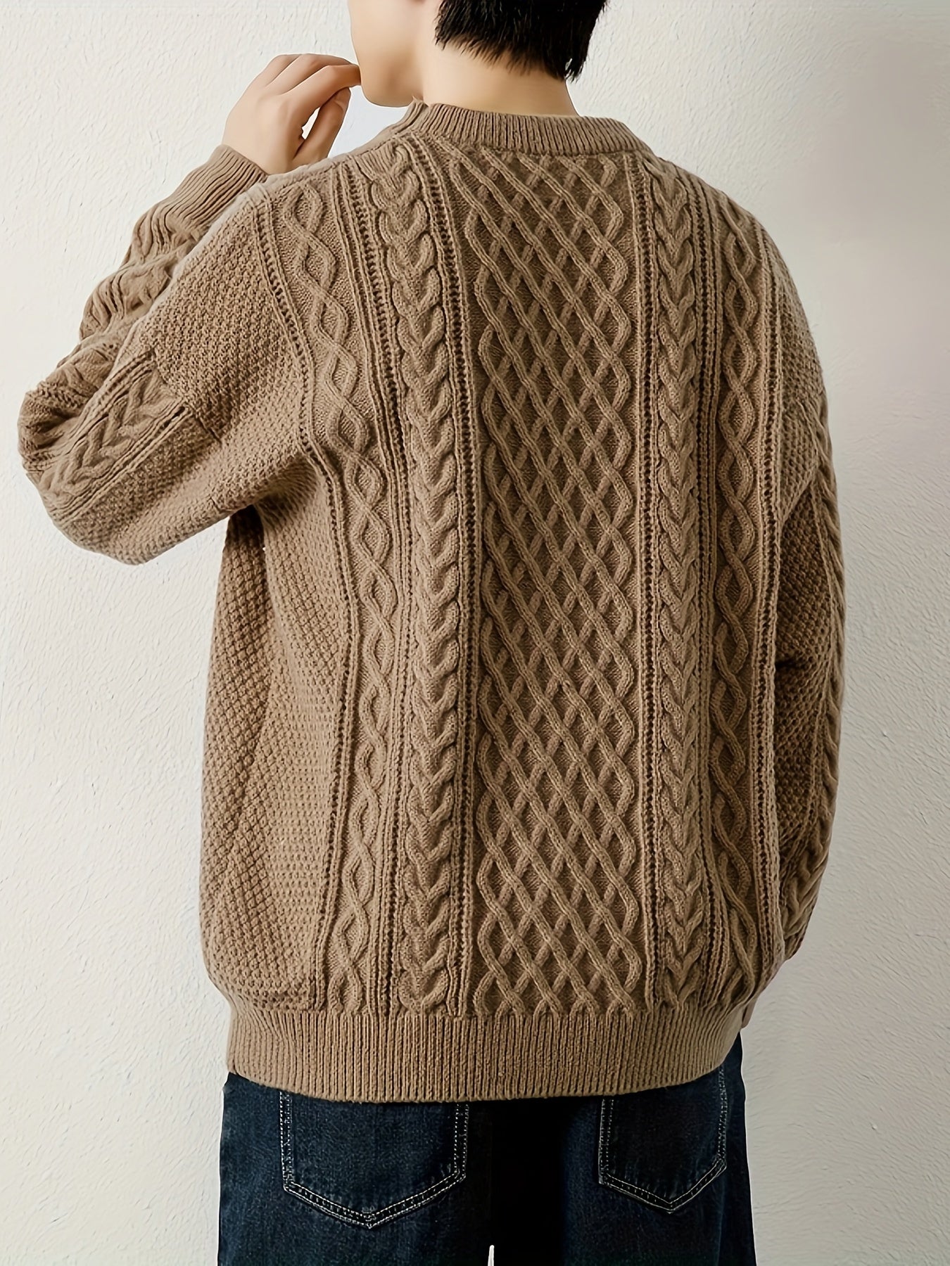 Comfortable men's winter sweater, a casual cable knit pullover.