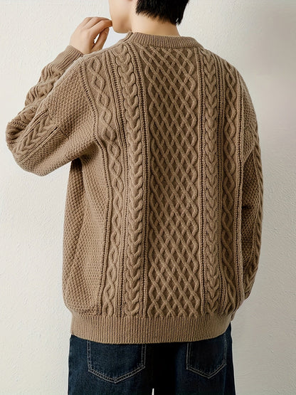 Comfortable men's winter sweater, a casual cable knit pullover.