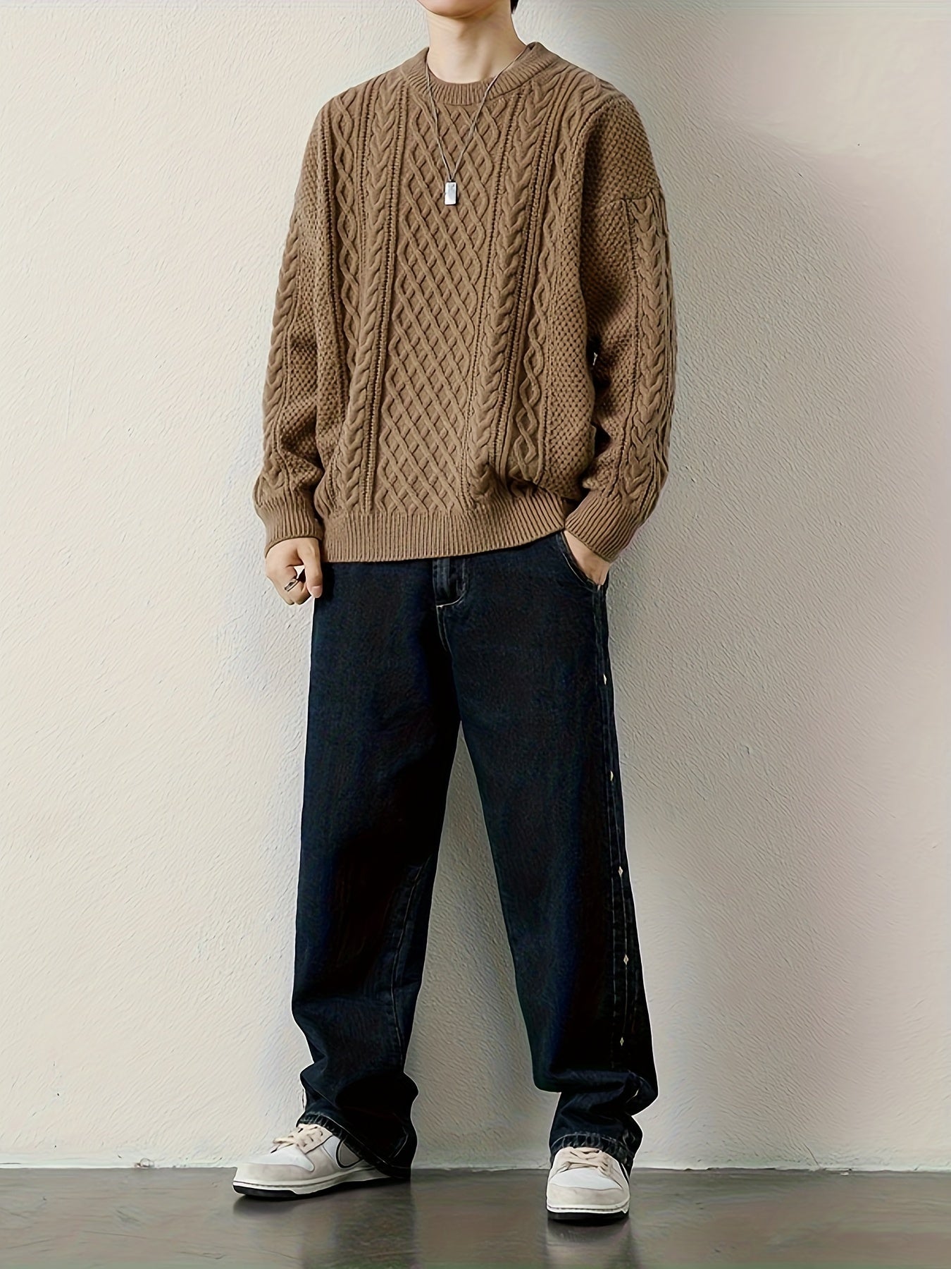 Men's warm cable knit jumper for a cozy & stylish casual look.