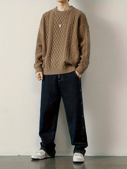 Men's warm cable knit jumper for a cozy & stylish casual look.
