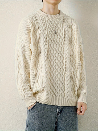 Everyday men's cable knit sweater, a comfortable pullover for winter.