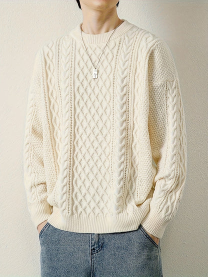 Stylish men's cozy cable knit jumper, perfect for cool weather.