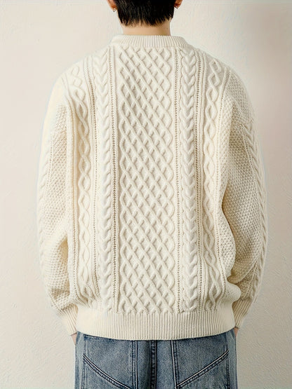 Casual men's cable knit jumper, a cozy and stylish winter staple.
