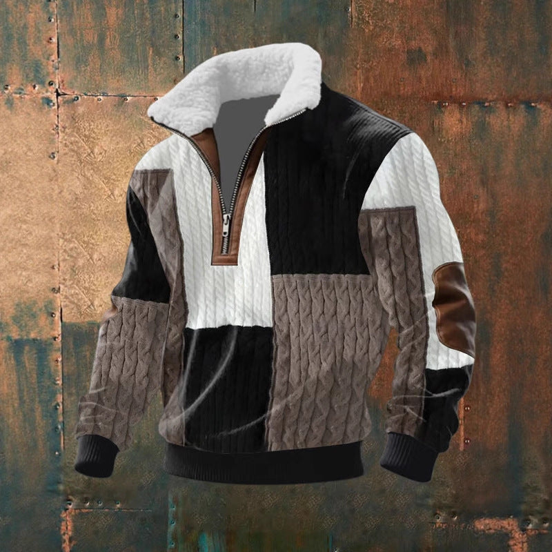Casual men's comfortable zip-up sweater in a neutral tone, ideal for everyday wear and effortless seasonal style.