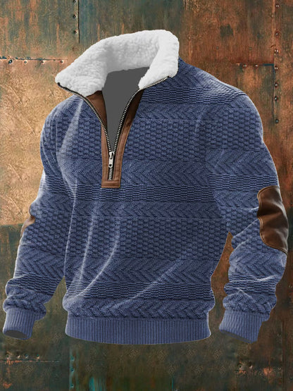 Versatile men's zip-up sweater, perfect for casual outings or as a comfortable layering piece during fall fashion.