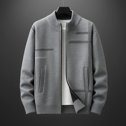 Comfortable men's brown zip-up jacket, cozy & warm, ideal for everyday wear and layering.