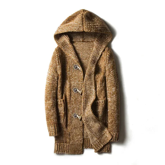 Men's cozy hooded cardigan in a rugged style for warmth and casual layering. Perfect for chilly days.