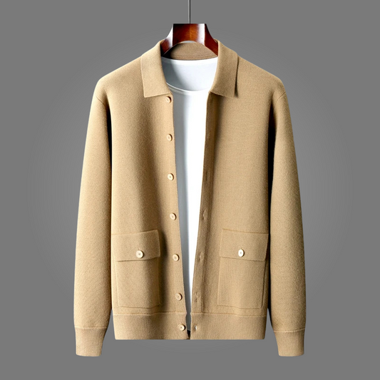 Men's cozy long-sleeve cardigan sweater, ideal for warm autumn & winter layering and comfortable casual wear.