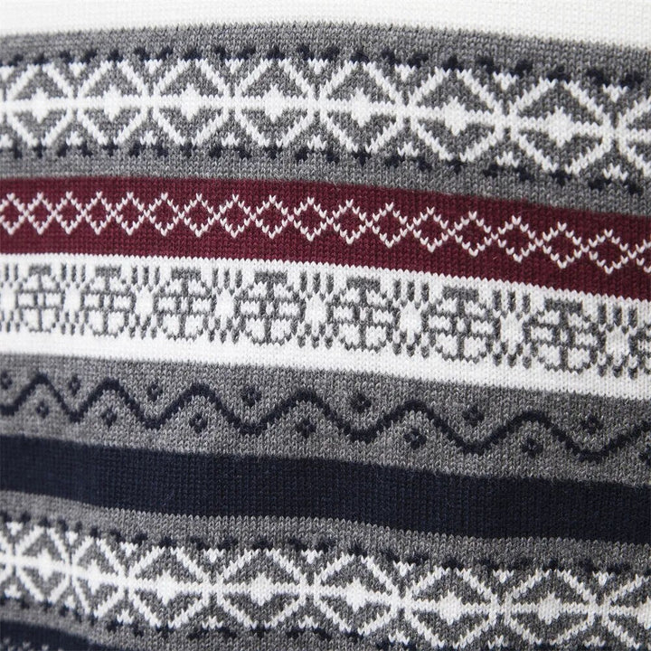 Men's cozy half-zip Nordic pullover. Warm patterned knit top for stylish winter & cool weather layering.