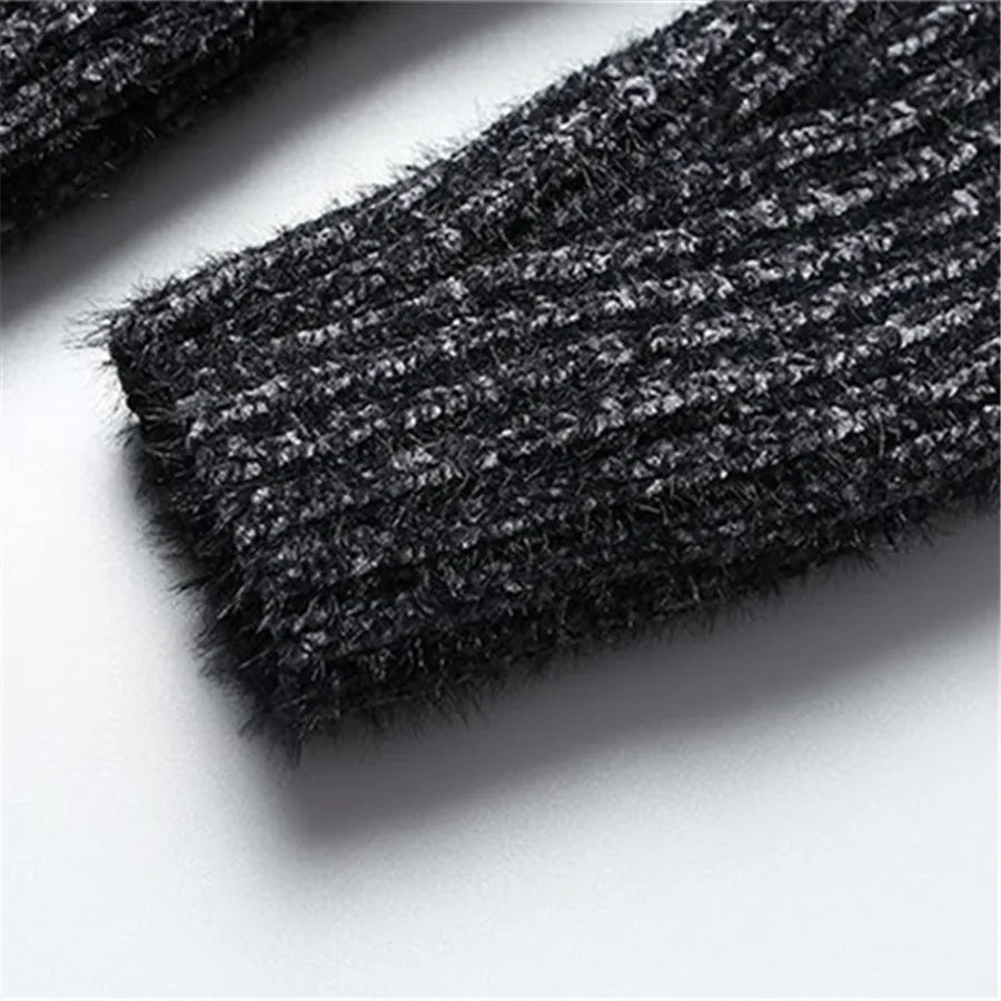Close-up of Men's Oslo Roll Neck Sweater, highlighting the cozy texture and quality knit.