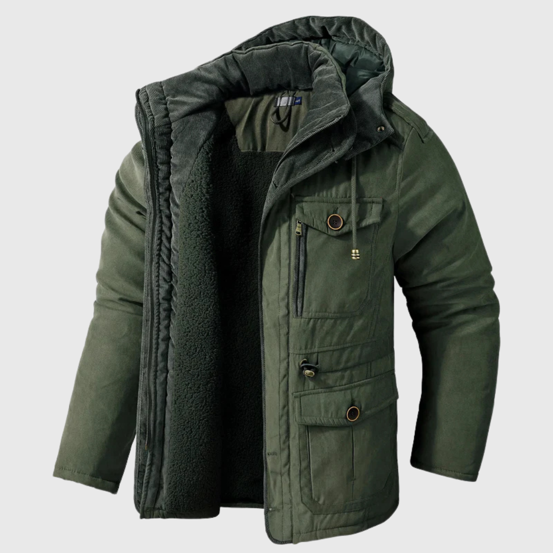 Stylish men's quilted winter jacket. Warm, insulated outerwear for casual wear, perfect for cold weather fashion.
