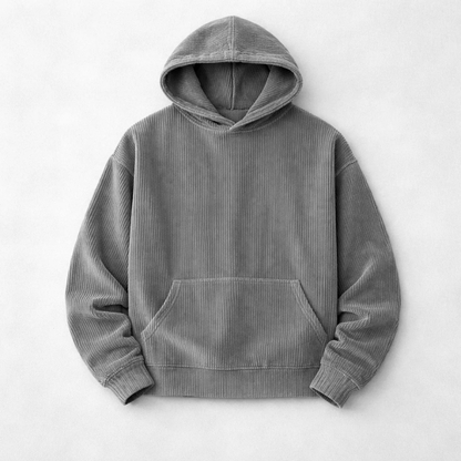 Stylish men's black relaxed fit pullover hoodie, great for cozy fall fashion, versatile everyday wear & layering.