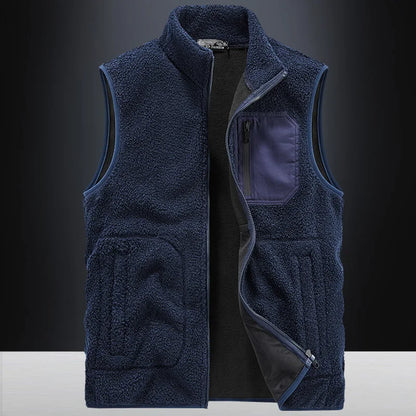 Stylish men's sherpa fleece vest, ideal casual outerwear for fall and winter comfort and utility.