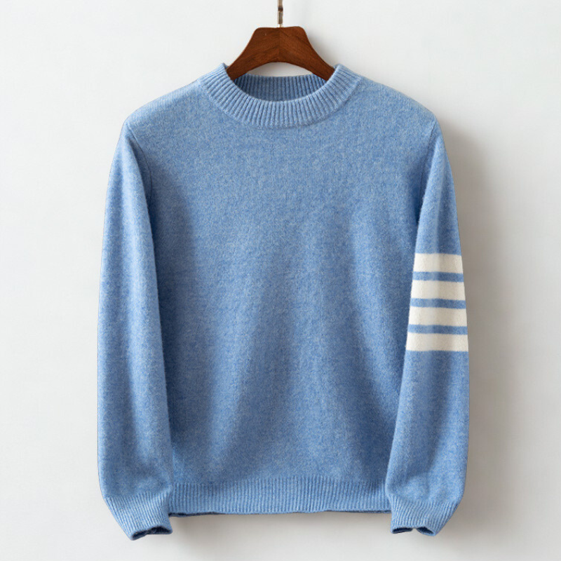 Men's cozy striped knit pullover sweater. Perfect for fall & winter casual wear, comfortable & stylish crew neck.
