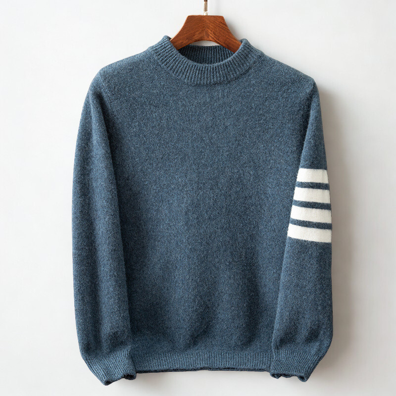 Stylish men's long sleeve striped knit pullover. A cozy crew neck sweater, ideal for fall and winter fashion.