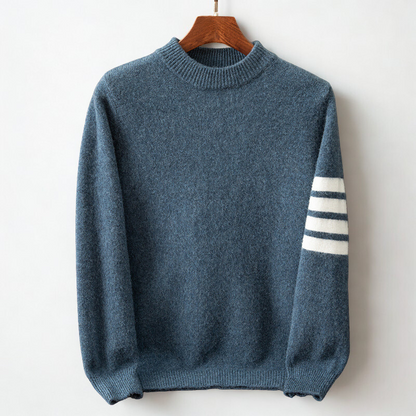 Stylish men's long sleeve striped knit pullover. A cozy crew neck sweater, ideal for fall and winter fashion.