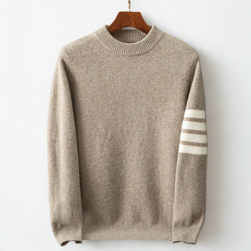 Comfortable men's striped knit sweater. A warm pullover, essential for casual winter fashion and cozy wear.