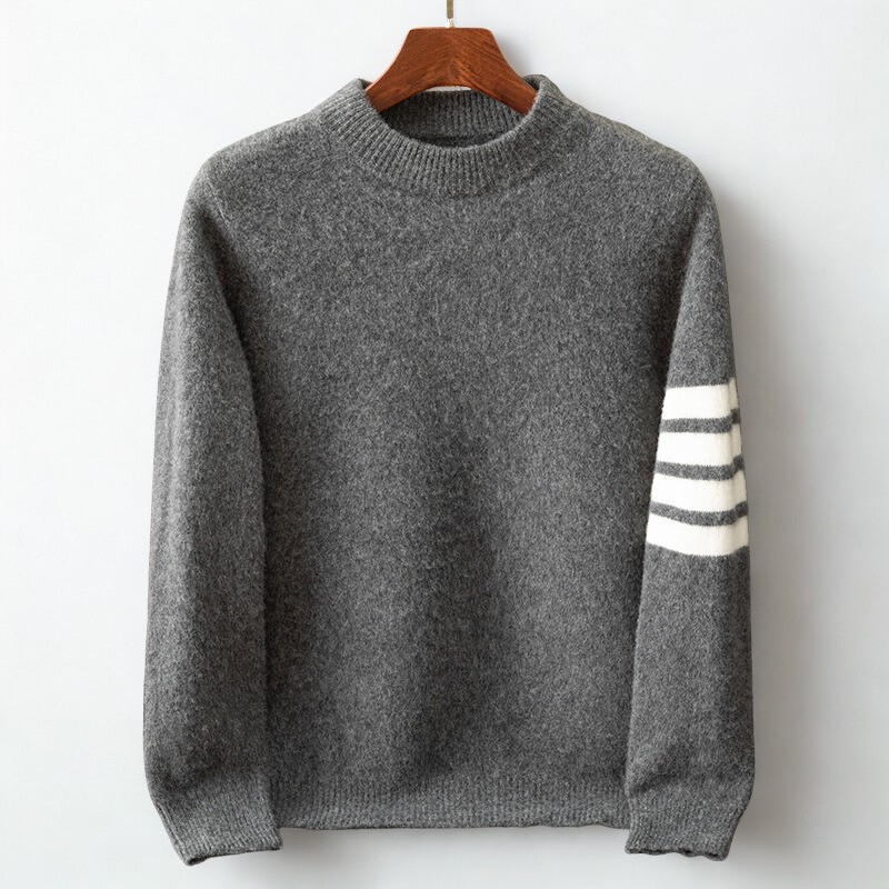 Men's fall essential: Striped knit pullover sweater. Long sleeve, cozy crew neck, perfect for stylish casual wear.