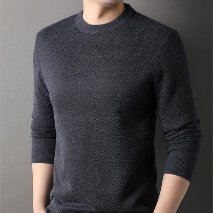Men's long sleeve textured knit sweater. Cozy pullover for stylish and versatile fall, winter & spring.