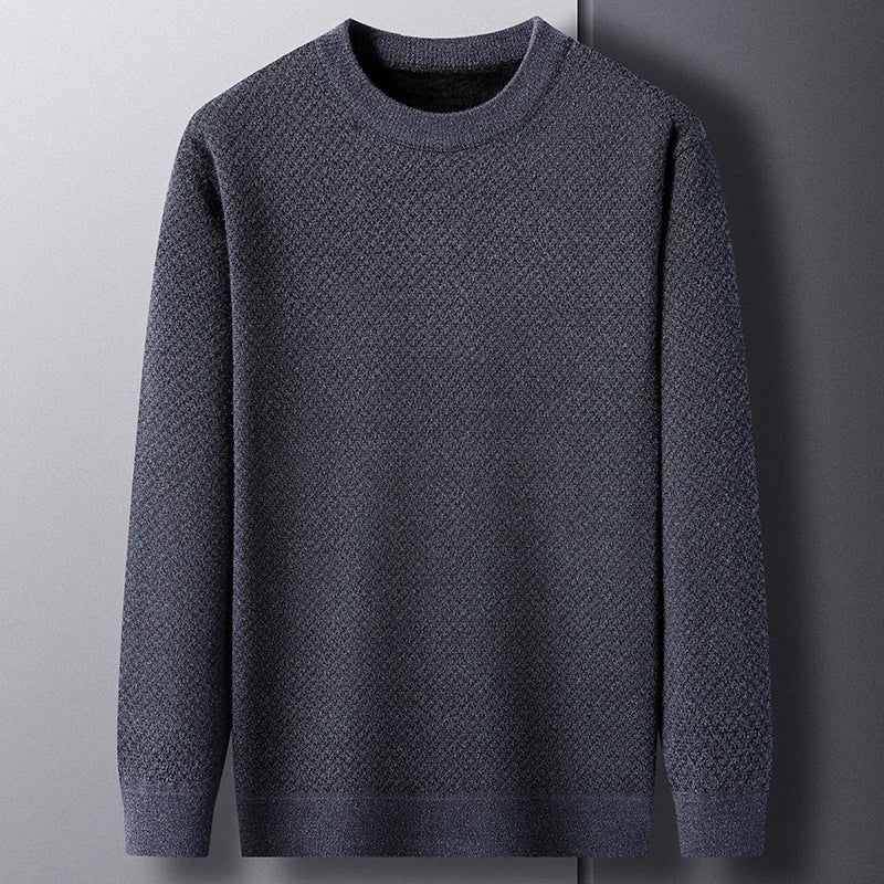 Versatile men's long sleeve textured knit pullover sweater for casual fall, winter & spring fashion.