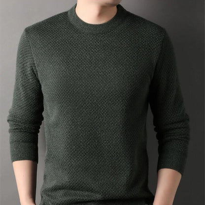 Richly textured men's knitwear sweater. Cozy long sleeve pullover, perfect for cool fall & spring days.