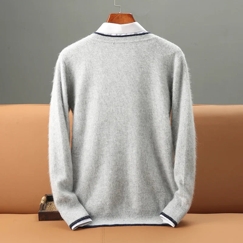 Stylish men's long sleeve V-neck sweater for ultimate cozy comfort & winter fashion.