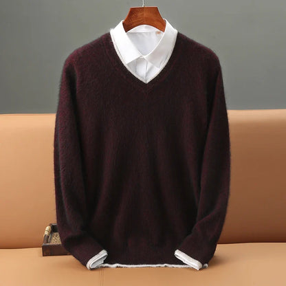 Effortlessly stylish men's V-neck sweater, providing cozy warmth and ultimate comfort for winter.