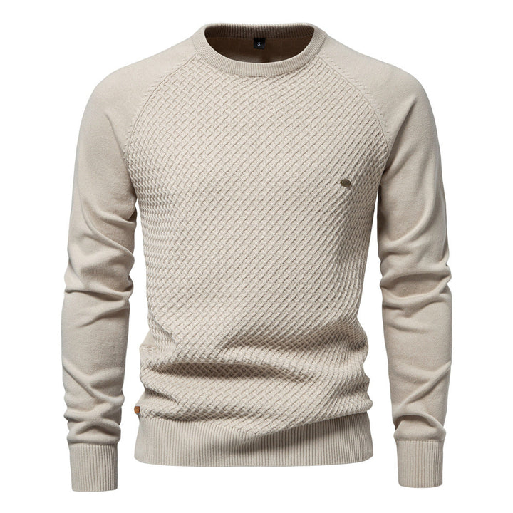 Men's cozy waffle knit sweater, crewneck pullover for stylish comfort.