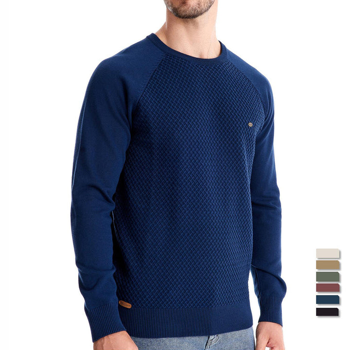 Cozy men's waffle knit sweater, long sleeve design, ideal for mens fashion.