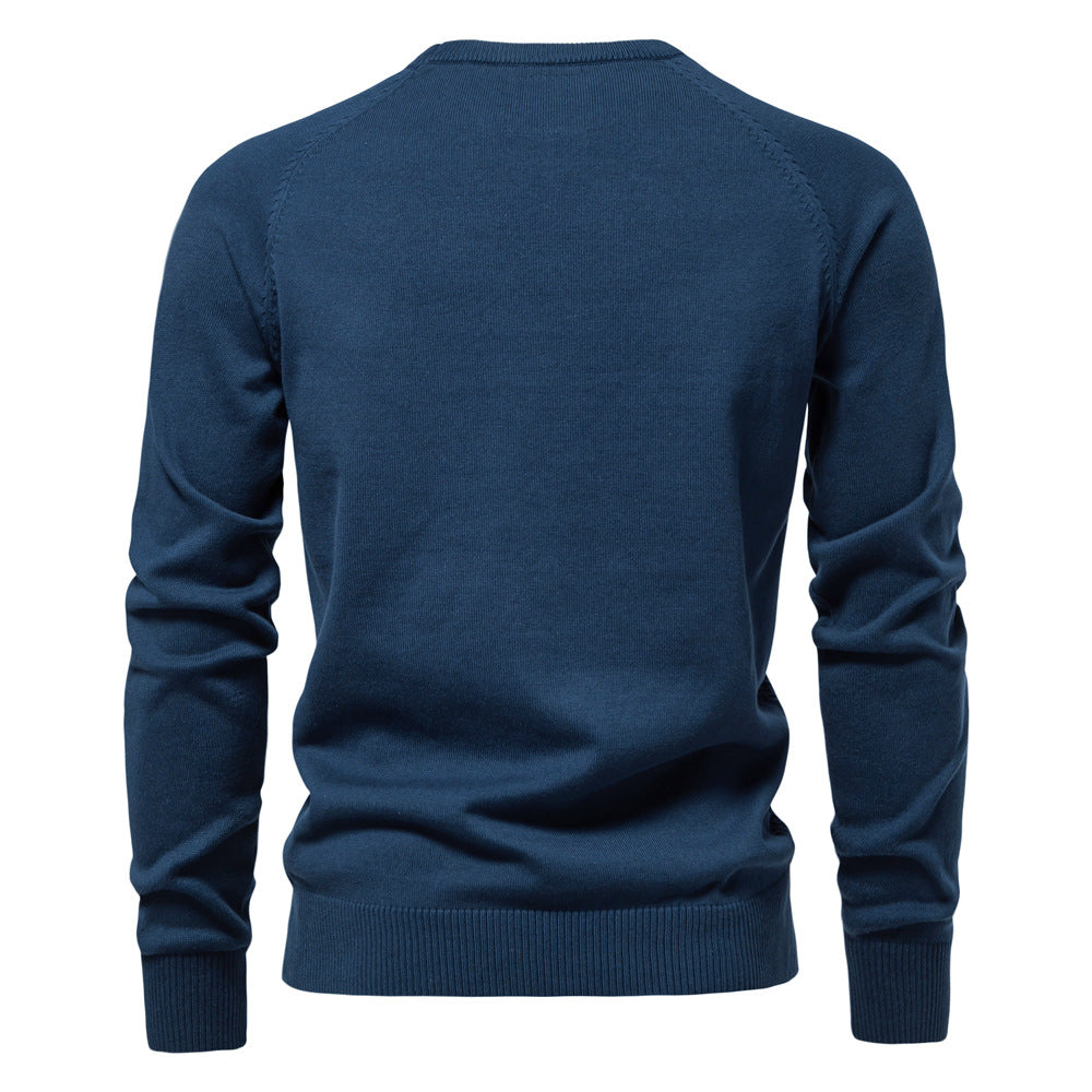 Versatile long sleeve men's sweater, cozy waffle knit texture.