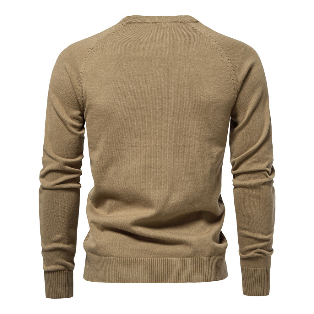 Comfortable men's waffle knit long sleeve sweater, perfect for cool days.