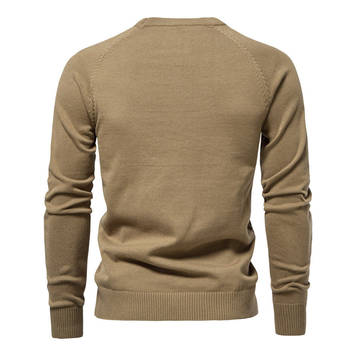 Comfortable men's waffle knit long sleeve sweater, perfect for cool days.