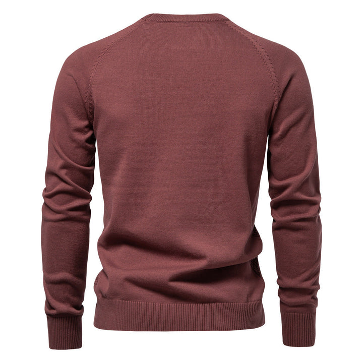 Long sleeve men's waffle knit, crewneck design for casual comfort.