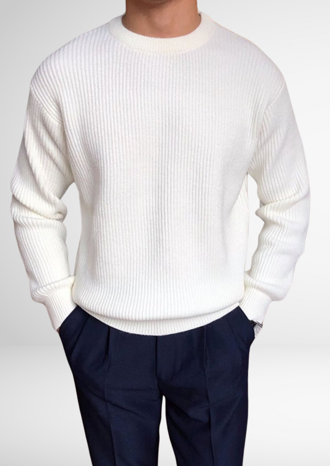 Comfortable men's knitted crew neck sweater, ideal for smart casual or everyday all-season style.
