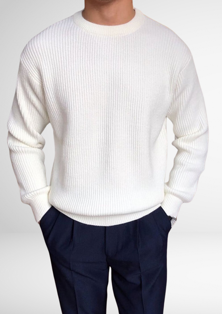 Comfortable men's knitted crew neck sweater, ideal for smart casual or everyday all-season style.