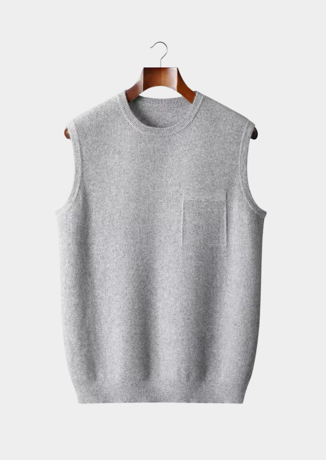 Men's crew neck vest, versatile sleeveless layering top for modern casual and smart casual outfits. Comfortable apparel.