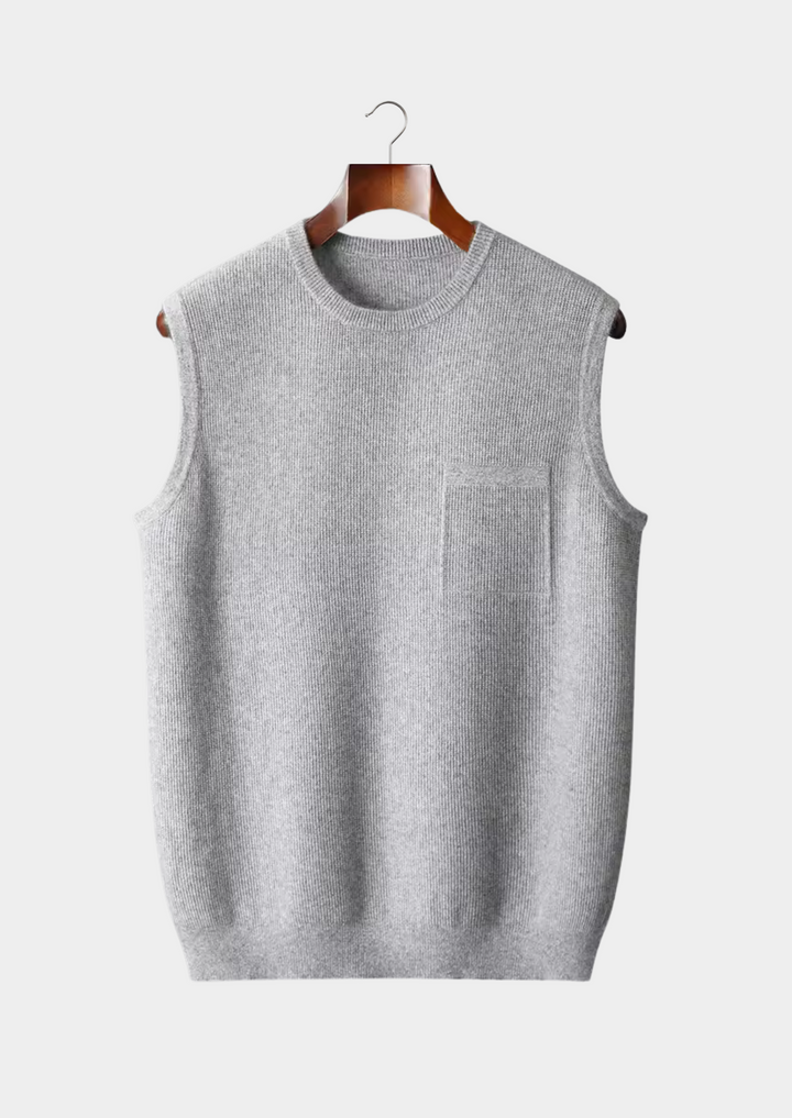 Men's crew neck vest, versatile sleeveless layering top for modern casual and smart casual outfits. Comfortable apparel.