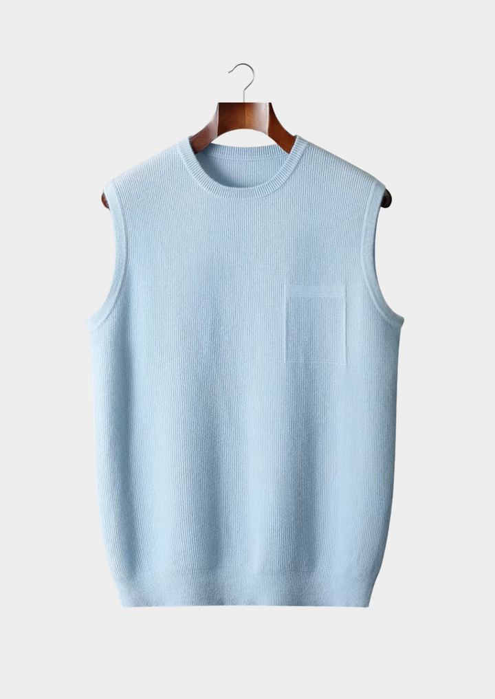 Men's Crew Neck Vest, a versatile sleeveless layering top. Perfect for casual wear, men's fashion, and minimalist style.