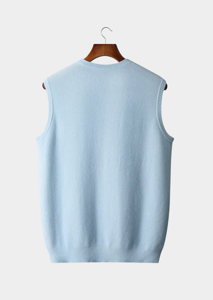 Stylish men's crew neck vest for easy layering. This sleeveless top elevates casual & smart casual men's fashion.