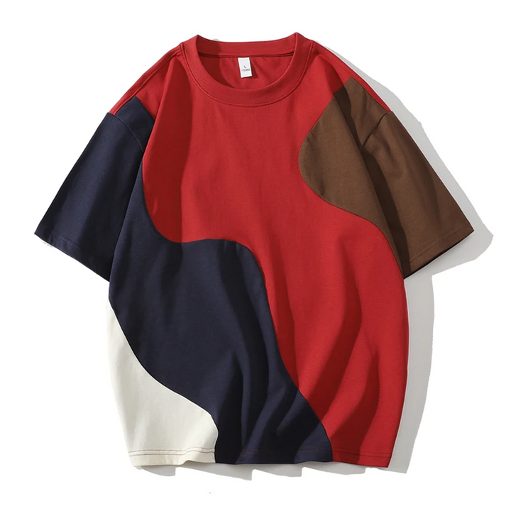 Bold men's tee with a unique crossover panel design & relaxed oversized fit for contemporary casual wear.