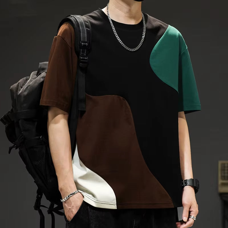 Comfortable men's Crossover Panel Tee, oversized fit, drop shoulder, ideal for casual streetwear fashion.